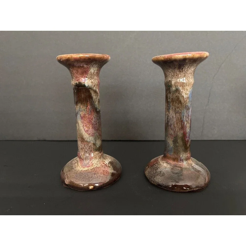 Hermitage Pottery Beautiful Marble Canders Holders Set of 2 swirl pattern 6 in